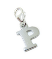 Letter P Initial sterling silver charm on lobster clip .925 x 1 Letters charms