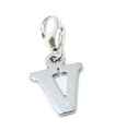 Letter V Initial sterling silver charm on lobster clip .925 x 1 Letters charms