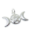 Ciondolo in argento sterling luna e pentagramma .925 x 1 ciondoli di Halloween