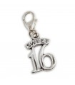 Sweet 16 Sixteen breloque à clip en argent sterling .925 x 1 breloque 16e anniversaire