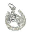 Horseshoe with Horse head sterling silver charm .925 x 1 Horses charms