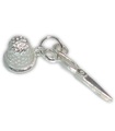 Thimble and Scissors Sterling Silver Charm .925 x 1 Sewing Charms