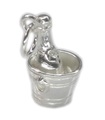 Bouteille de Champagne dans un seau breloque en argent sterling .925 x 1 champers