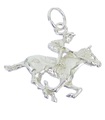 Charm de plata de ley de caballo y jinete .925 x 1 Charms de carreras de caballos