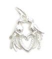 Amore uccelli con cuore charm in argento sterling .925 x 1 ciondoli Loving Birds