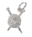 Knitting Needles in Ball of Wool sterling silver charm .925 x 1 Charms