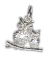 Two Owls sitting on a branch sterling silver charm .925 x 1 Owl charms