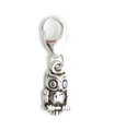 Owl Tiny 2D sterling silver charm with lobster clip .925 x 1 Owls