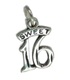 Sweet 16 Sixteen sterling silver charm pendant .925 x 1 16th birthday