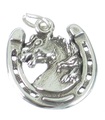 Tête de cheval dans un pendentif à breloque en argent sterling fer à cheval .925 x 1 chevaux