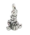 TINY bear with present sterling silver charm .925 x 1 Christmas charms