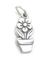 Flower In Pot 2D Sterling Silber Charm .925 x1 Blumen Gärtner Charms