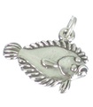 Charm plano de plata de ley Fletán de pescado .925 x 1 Charms de peces de pesca