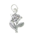 Dije de plata de ley 2D con flor rosa .925 x 1 Dijes de flores de rosas