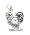 Cockerel with Alarm clock sterling silver charm .925 x1 Roosters charms