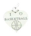 Abalorio de plata esterlina con corazón de baloncesto de I Love .925 x1 Abalorios de bola de baloncesto