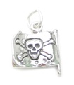 Charm de plata de ley con bandera pirata .925 Calavera y tibias cruzadas Charms de piratas