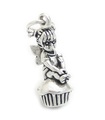 Fairy on a Cake sterling silver charm .925 x 1 Fairy Cup Cakes charms