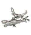 Charm de plata esterlina Diver With Shark .925 x 1 Charms de tiburones buceadores