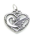 Heart with Swan sterling silver charm .925 x 1 Swans in Hearts charms