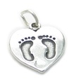 Pendentif à breloques en argent sterling avec cœur de bébé pieds .925 x 1 breloques d'empreintes de pas