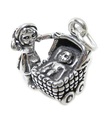 Mädchen mit Baby im Kinderwagen Sterling Silber Charm .925 x 1 Baby Charms