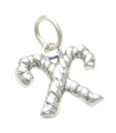 Gekreuzte Zuckerstangen 2D Sterling Silber Charm .925 x 1 Weihnachtsanhänger