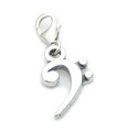 Bass Clef on lobster clip sterling silver charm .925x1 Music charms