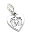 Baby Footprints sterling silver charm on lobster clip .925 x 1 Babies charms