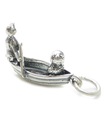 Chouette et la chatte dans une breloque en argent sterling bateau .925 x 1