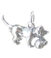 Gatto che gioca con un gomitolo di lana ciondolo in argento sterling .925 x 1 Filato per gatti