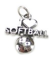 I Love Softball charm i sterling silver .925 x 1 Soft Ball berlocker