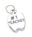 Dije de plata de ley Number 1 Teacher Apple .925 x 1 Dijes didácticos