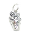 Flower in Pot 2D sterling silver charm .925 x 1 Blommor Trädgårds charm