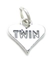 Breloque en argent sterling Twin Heart .925 x 1 Breloques de la famille des jumeaux