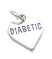 Diabetic heart sterling silver charm .925 x 1 Medical Diabetes charms