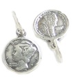 Mercury Dime TINY charm i sterling silver .925 x1 Dimes mynt charm