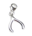 Wishbone on 9mm clip small sterling silver charm .925 x 1 Lucky