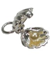 Oyster Shell Opening silver silver charm with pearl .925 x1 Shells charms