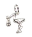 Charm de plata esterlina con cigüeña sosteniendo un bebé .925 x 1 charms cigüeñas bebés