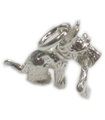 Hund mit beweglichem Knochen im Maul Sterling Silber Charm .925 x 1 Hunde Charms