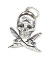 Tête de mort et os croisés 2D pendentif à breloque en argent sterling .925 x1 Pirates