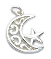 Breloque lune et étoile en argent sterling .925 x 1 Breloques lunes et étoiles