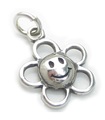 Lächelnde Blume Sterling Silber Charm .925 x 1 Glücksbringer