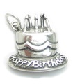 Happy Birthday cake 2D sterling silver charm .925 x 1 Birthdays cakes