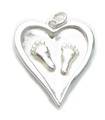 Pendentif à breloques en argent sterling Baby Feet in heart .925 x 1 New Born