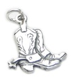 Stivali da cowboy Ciondolo in argento sterling 2D .925 x 1 Ciondoli Cow Girl