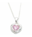 Ciondolo in argento sterling a cuore rosa CZ su catena da 16 pollici .925