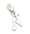 Letter N Initial sterling silver charm on 9mm clip .925 x1