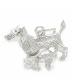 Ciondolo cane con cucciolo in argento sterling .925 x 1 ciondoli cani cuccioli